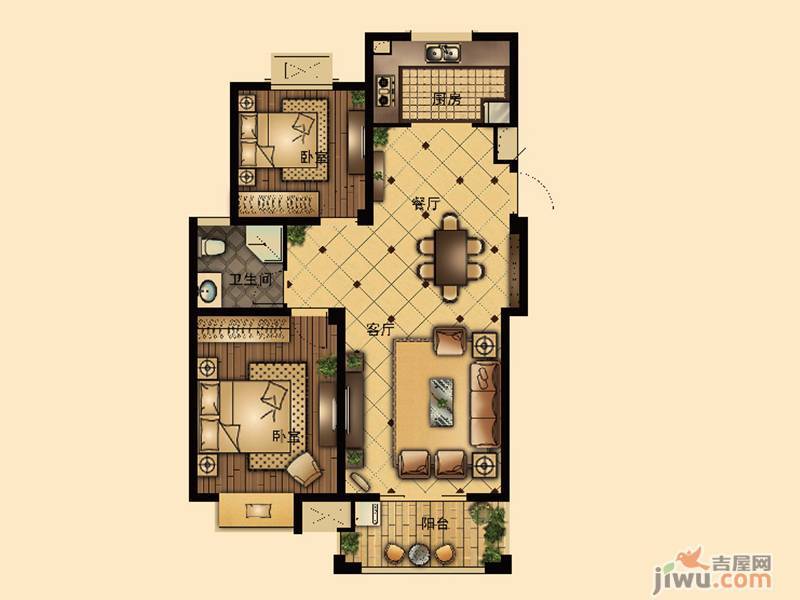 晟地润园2室2厅1卫98㎡户型图