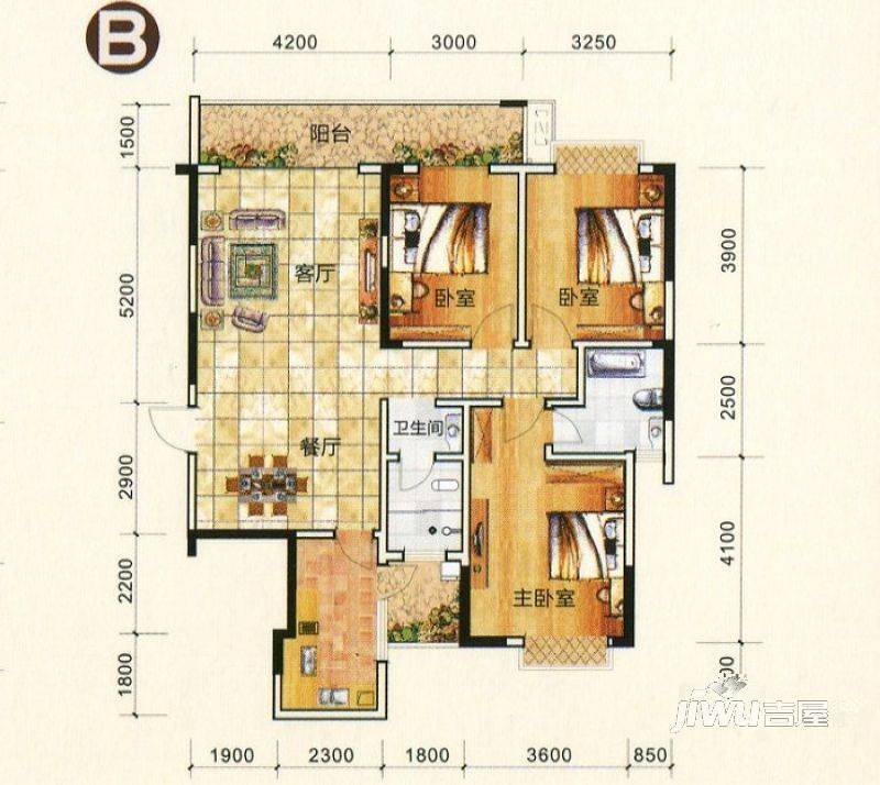 万象城益佳苑3室2厅2卫126㎡户型图