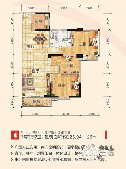 翰林轩3室2厅2卫126㎡户型图