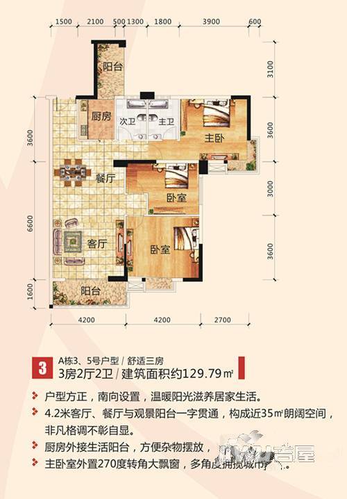 翰林轩3室2厅2卫129.8㎡户型图