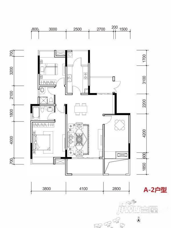 桂林国奥城别墅3室2厅2卫115㎡户型图