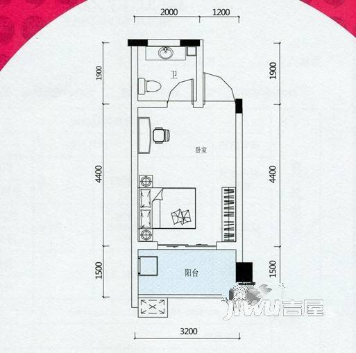 华鼎幸福里1室0厅0卫23.4㎡户型图