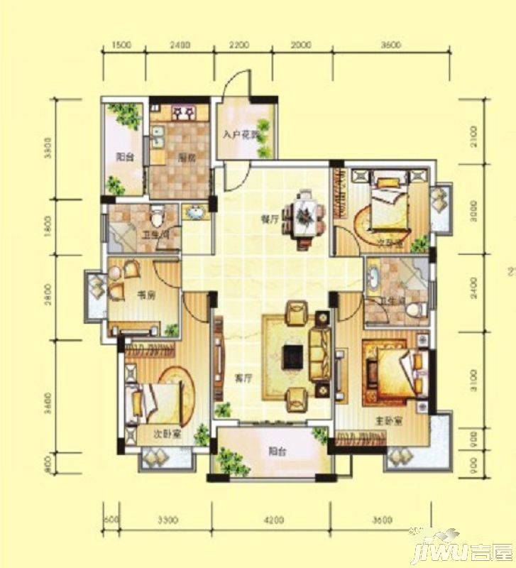 广源国际社区4室2厅2卫135.8㎡户型图