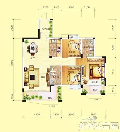 广源国际社区3室2厅2卫130.7㎡户型图