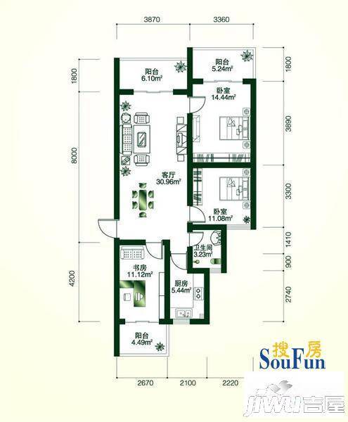 理想岭域3室2厅1卫92.7㎡户型图