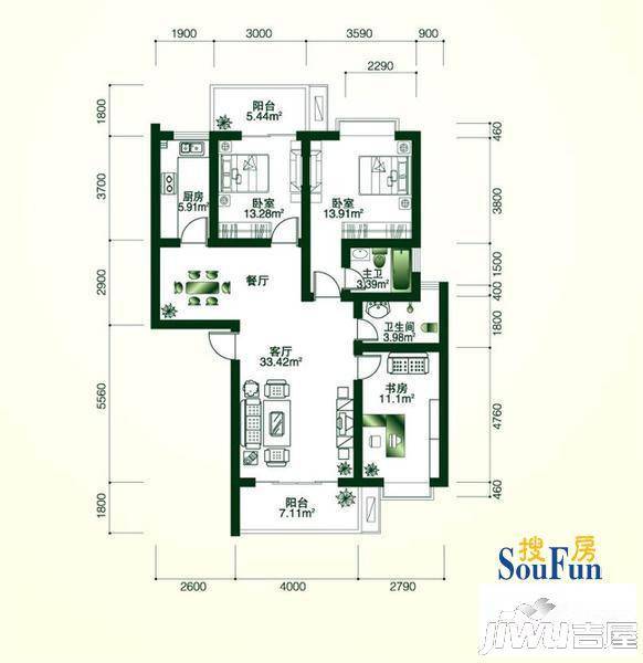 理想岭域3室2厅2卫85.2㎡户型图