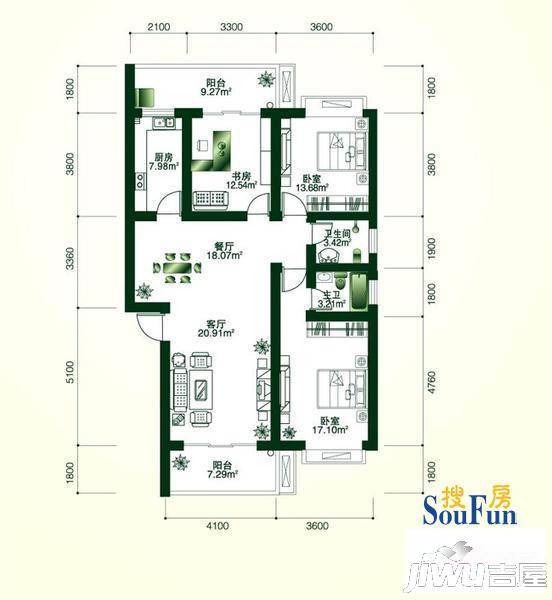 理想岭域3室2厅2卫85.2㎡户型图