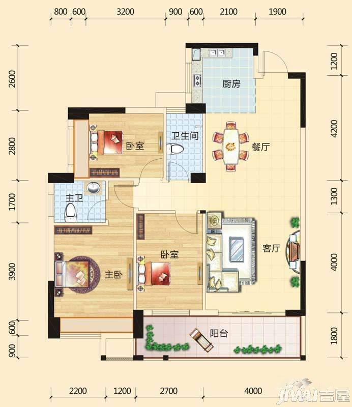 碧园印象桂林3室2厅2卫116㎡户型图