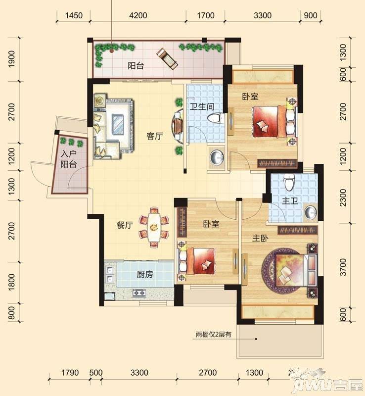 碧园印象桂林3室2厅2卫118.8㎡户型图