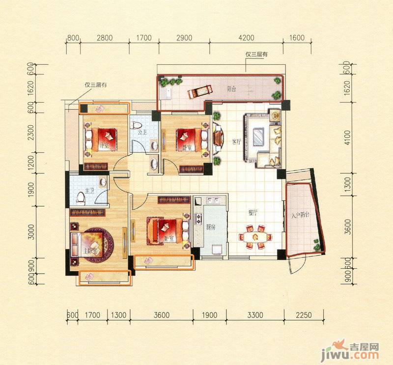 碧园印象桂林4室2厅2卫139㎡户型图