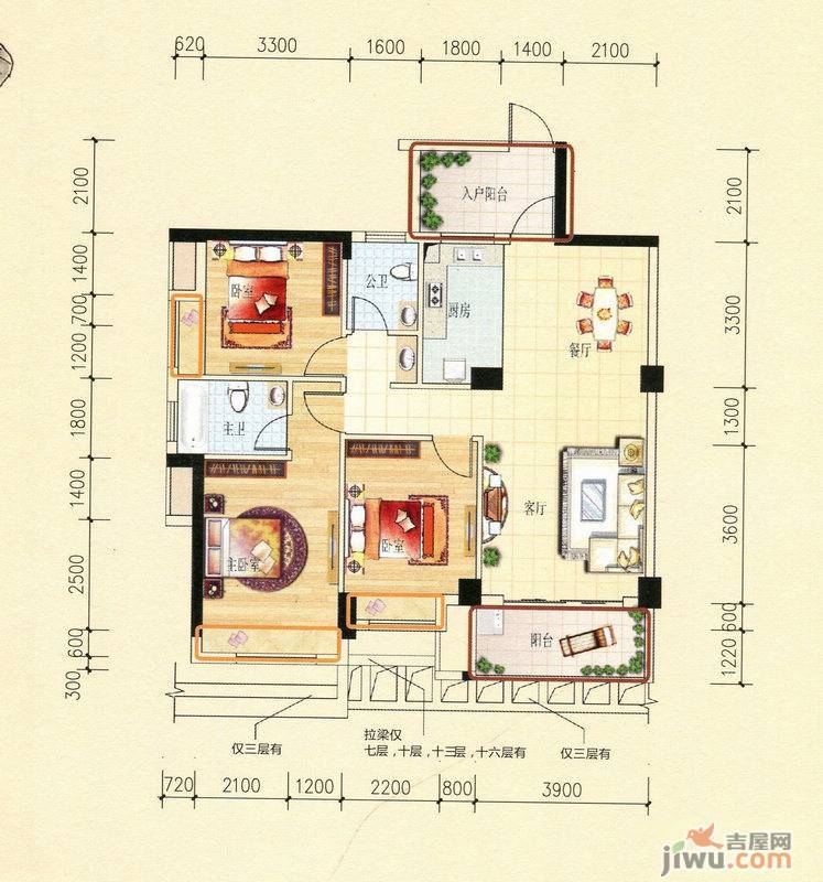 碧园印象桂林3室2厅2卫112㎡户型图