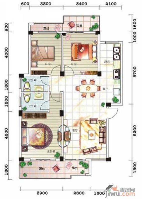 碧园印象桂林3室2厅2卫119㎡户型图