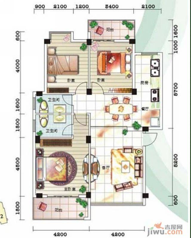 碧园印象桂林3室2厅2卫126㎡户型图