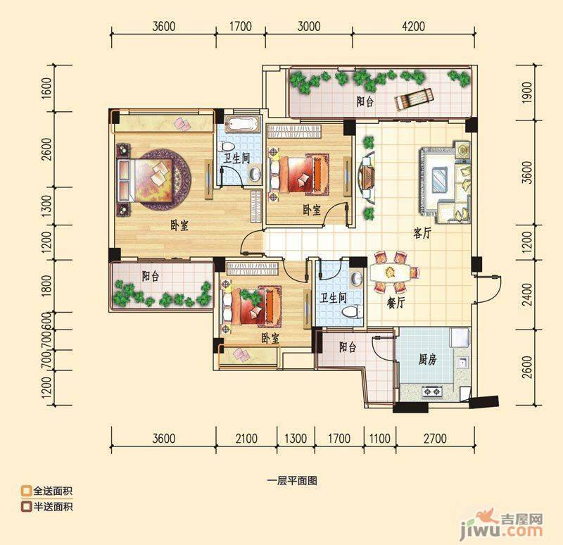 碧园印象桂林3室2厅2卫116㎡户型图