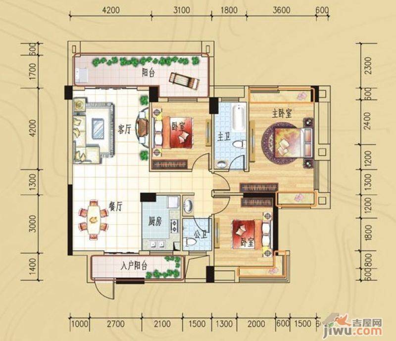 碧园印象桂林3室2厅2卫129㎡户型图