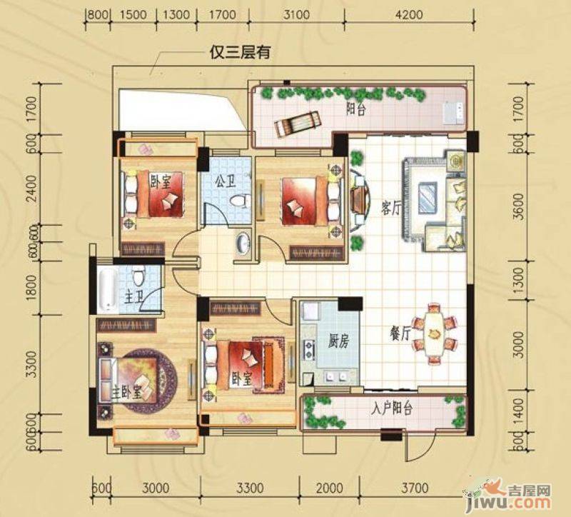 碧园印象桂林4室2厅2卫139㎡户型图