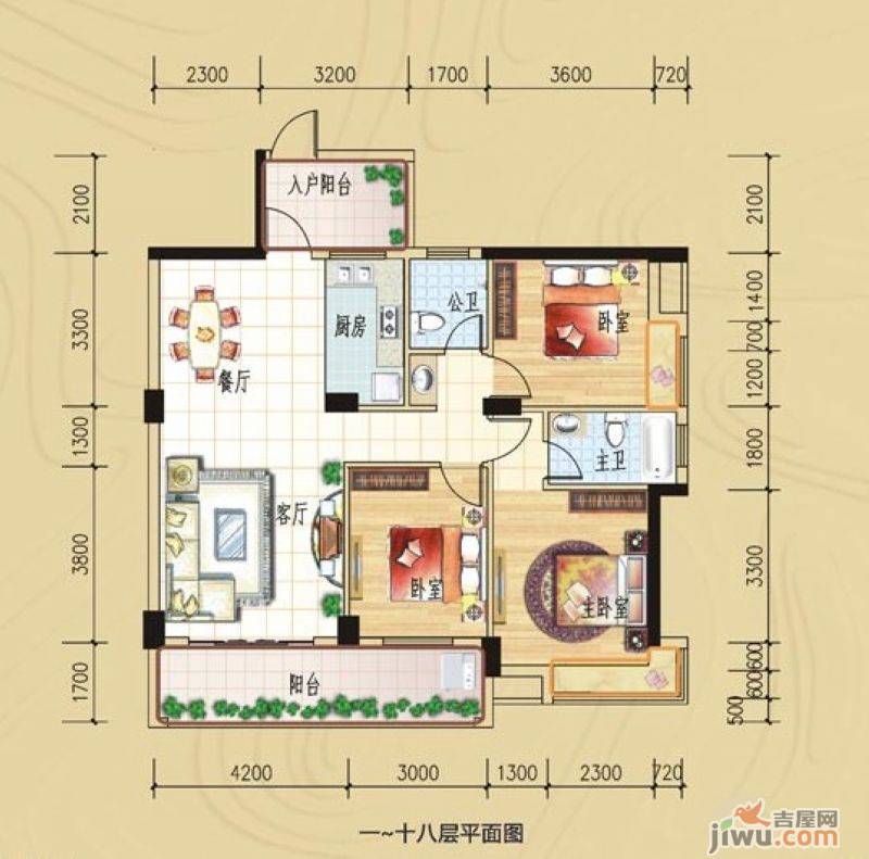 碧园印象桂林3室2厅2卫122㎡户型图