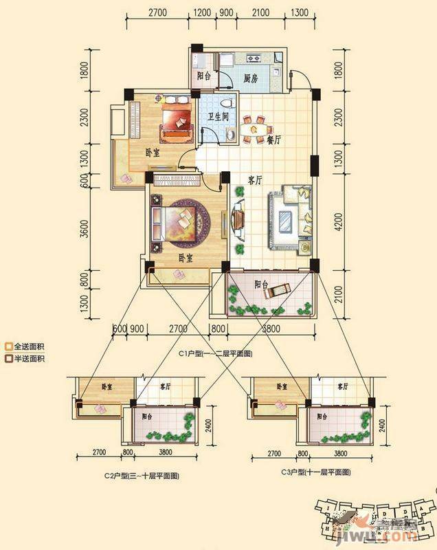 碧园印象桂林2室2厅1卫81㎡户型图