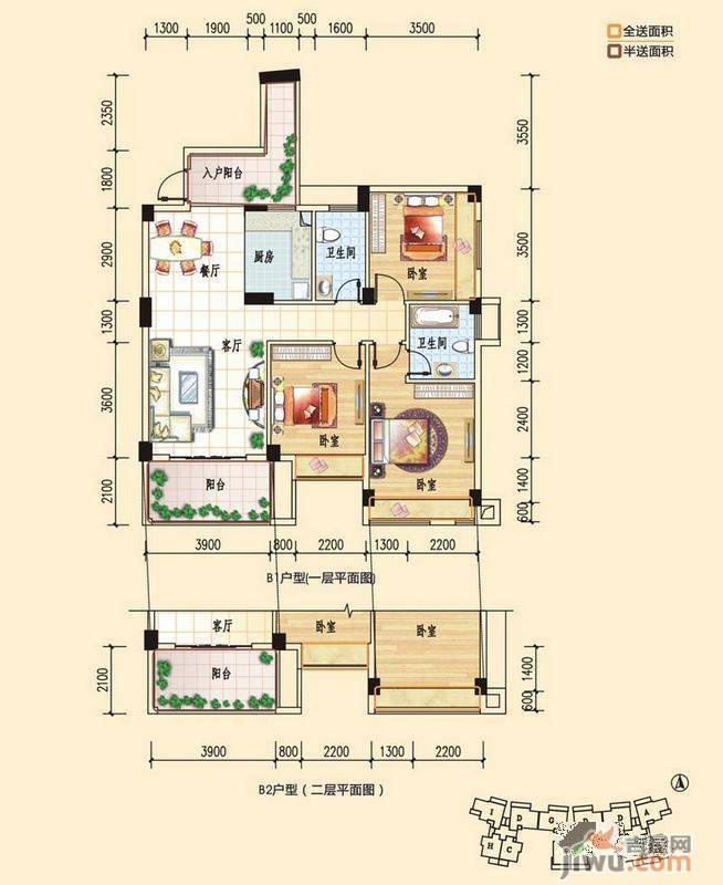 碧园印象桂林3室2厅2卫108㎡户型图