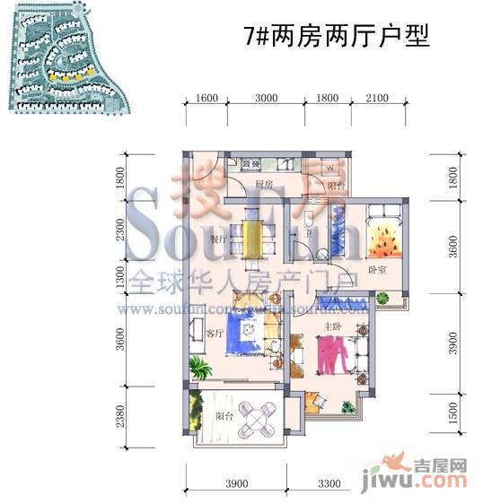 碧园印象桂林2室2厅1卫户型图