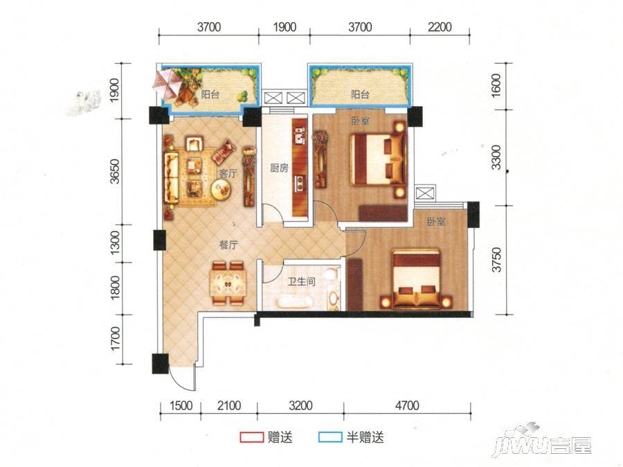 华鼎雍王府2室2厅1卫户型图