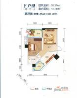 华鼎雍王府1室1厅1卫55.4㎡户型图