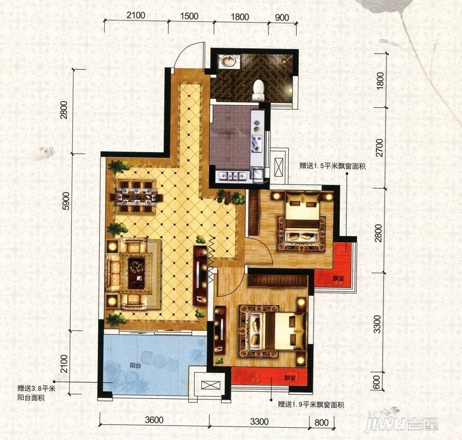 众阳华城2室2厅1卫71.7㎡户型图