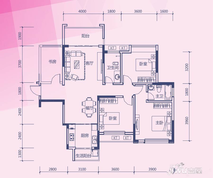 彰泰新城4室2厅2卫108㎡户型图