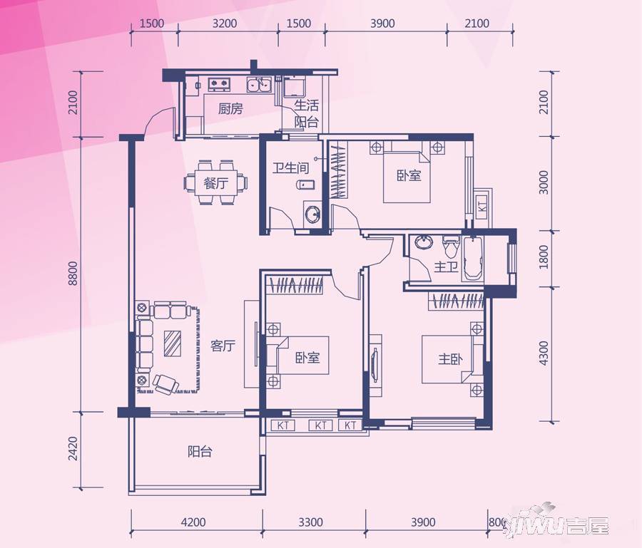 彰泰新城3室2厅2卫120㎡户型图