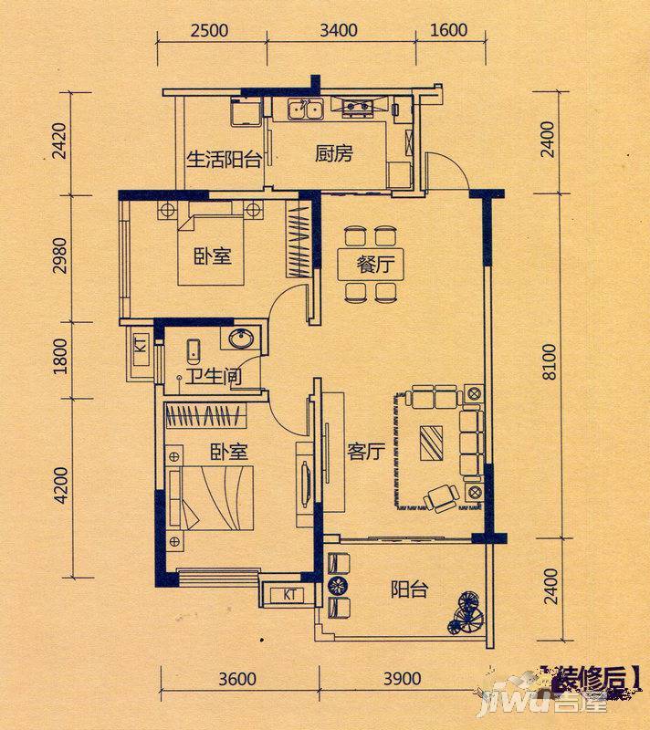 彰泰新城2室2厅1卫83㎡户型图