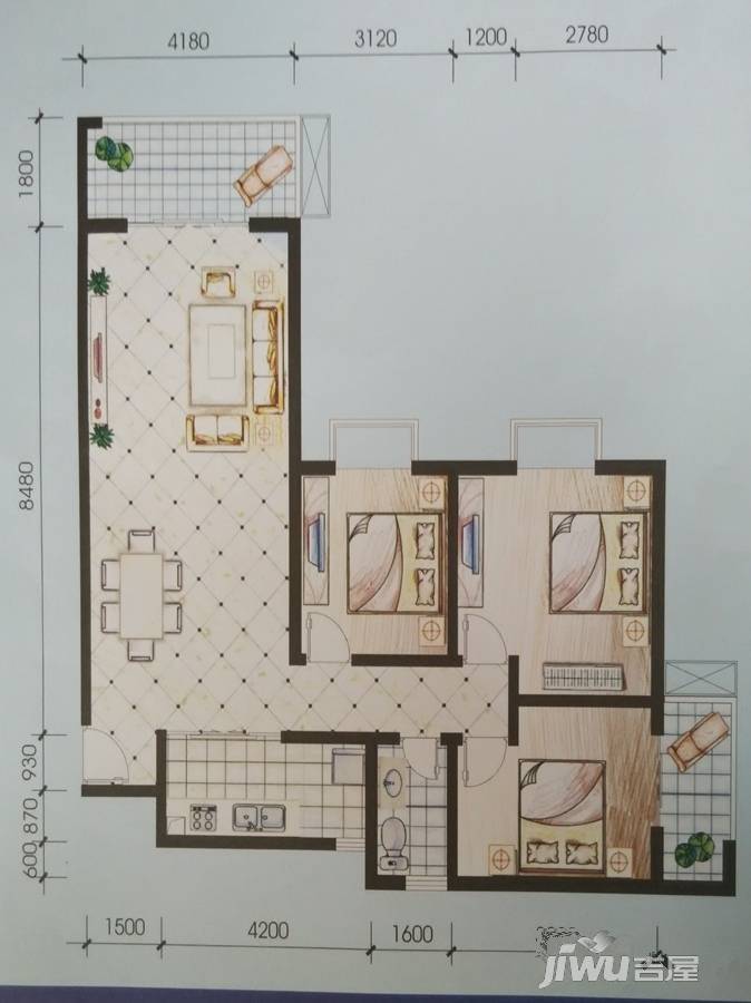 金汇嘉园3室2厅1卫111.4㎡户型图