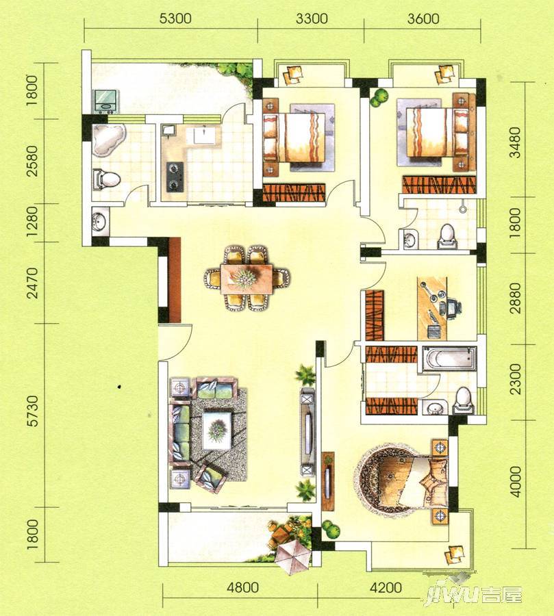 华御公馆4室2厅3卫168.1㎡户型图