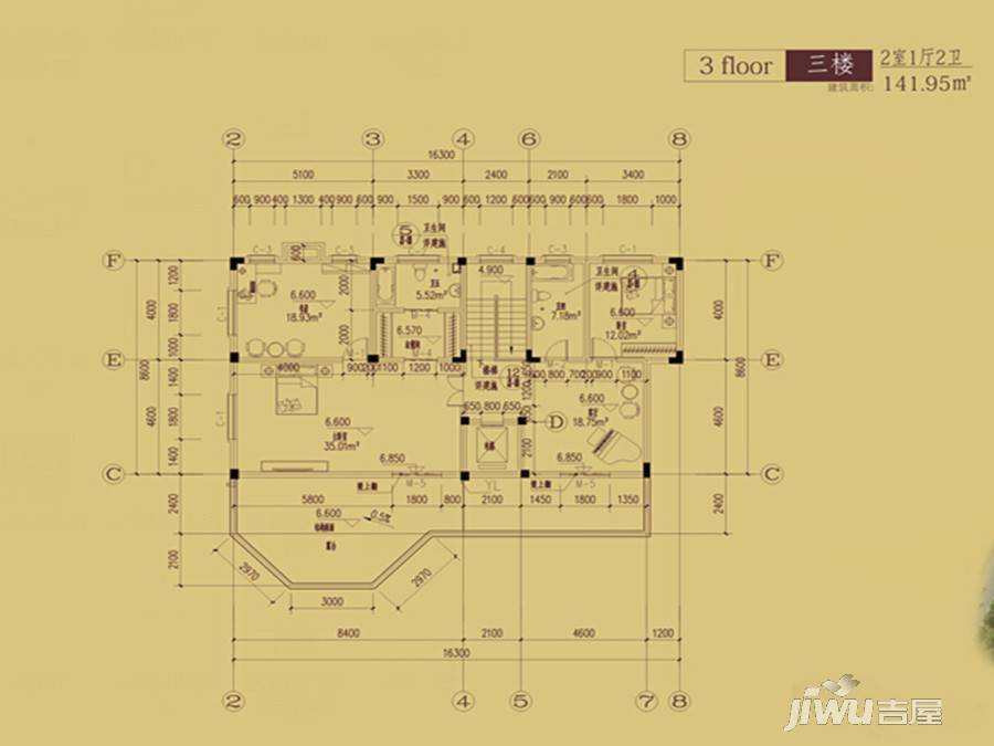 漓江奥林苑2室1厅2卫141㎡户型图