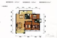 彰泰北城1号3室2厅2卫107㎡户型图