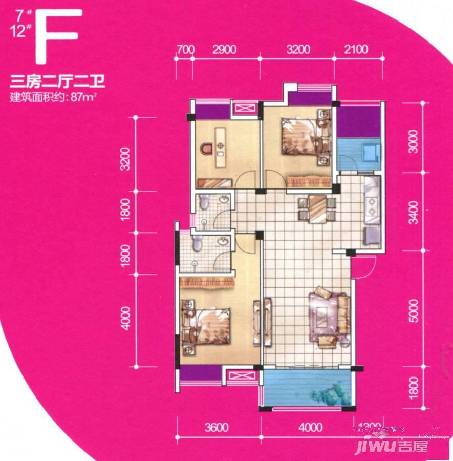 联发欣悦2室2厅2卫87㎡户型图