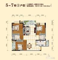 德天广场3室2厅2卫131.4㎡户型图