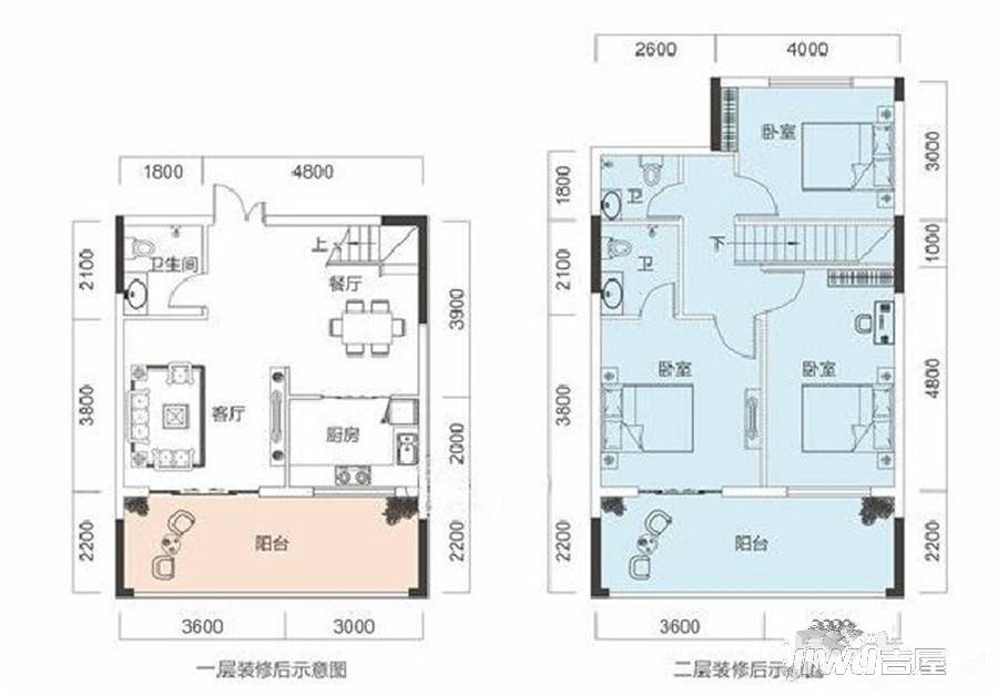 双悦SOHO3室2厅3卫56.6㎡户型图