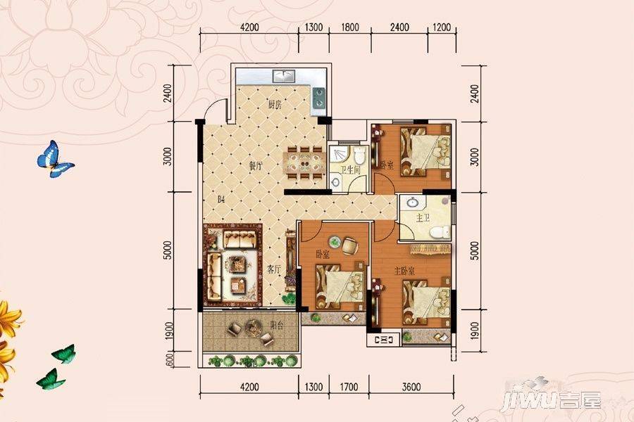 信昌棠棣之华3室2厅2卫98.8㎡户型图