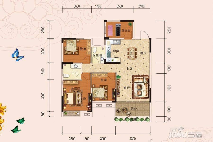 信昌棠棣之华3室2厅2卫99㎡户型图