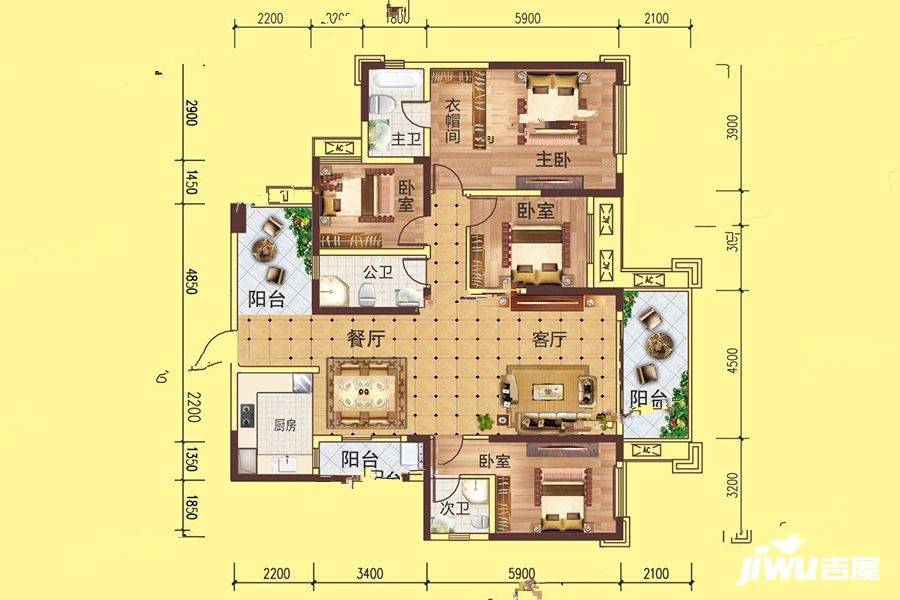 彰泰峰誉3室2厅2卫145㎡户型图