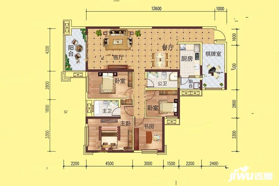 彰泰峰誉3室2厅2卫129㎡户型图