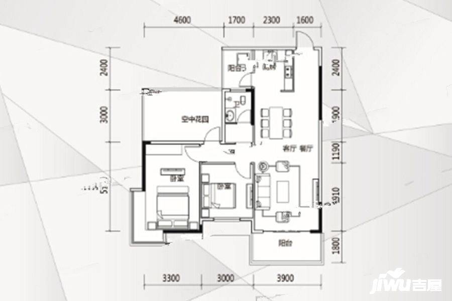 展卓新视界2室2厅1卫111.8㎡户型图