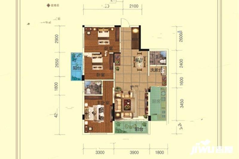 雅云尚城3室2厅2卫108.9㎡户型图