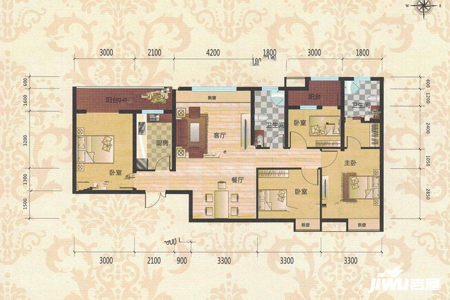 鹏程金色城市4室2厅2卫129.9㎡户型图