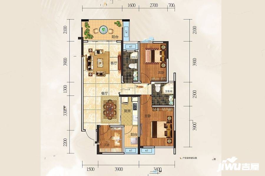 彰泰金桥水岸2室2厅2卫93㎡户型图