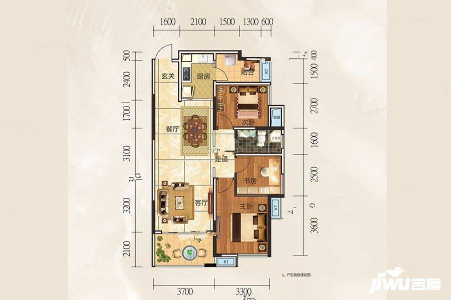 彰泰金桥水岸3室2厅1卫85㎡户型图