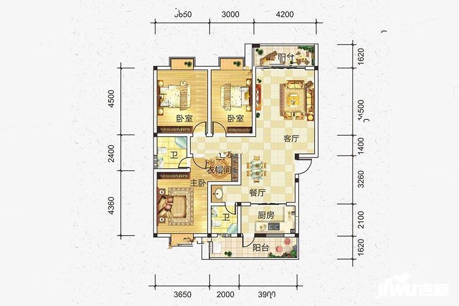 鑫磊漓江湾3室2厅2卫139㎡户型图