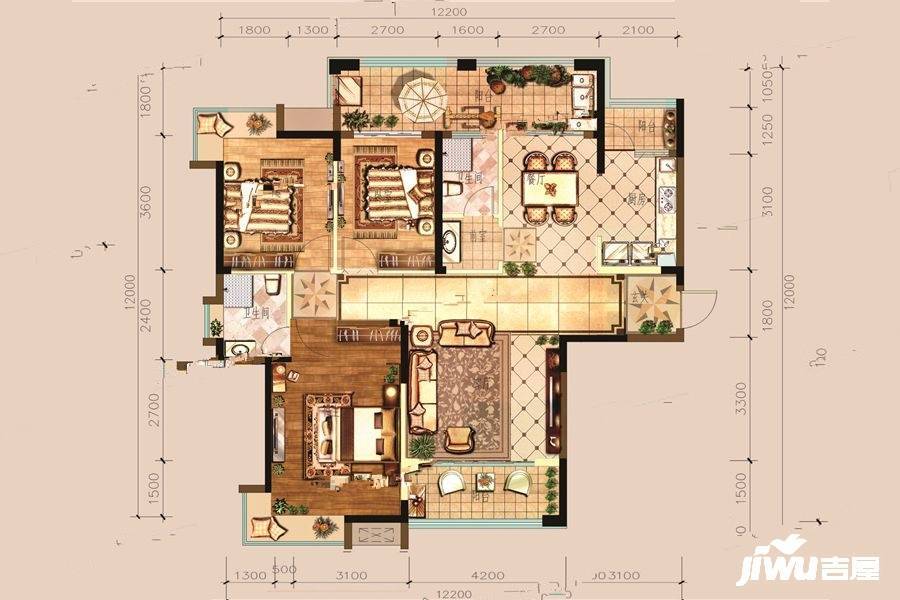 桂林奥林匹克花园3室2厅2卫137㎡户型图