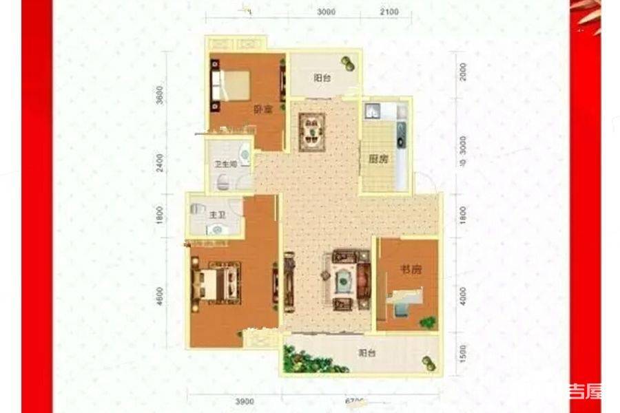 华申昭州鑫城3室2厅2卫126㎡户型图