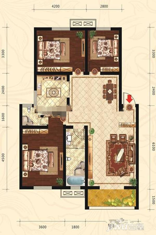 御林仙源3室2厅2卫122.7㎡户型图